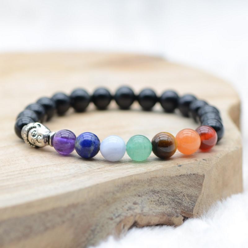 Bracelet "Ancrage des 7 Chakras" en Obsidienne Oeil Céleste - lespierresdubienetre