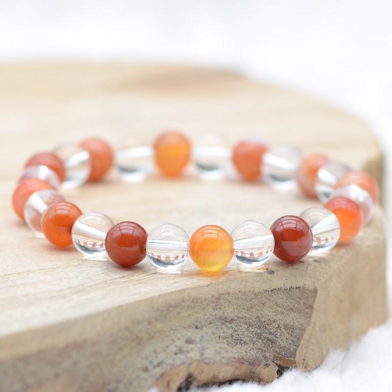 Bracelet "Ancrage Doux & Amplificateur" Mix en Cornaline et Cristal de Roche - lespierresdubienetre