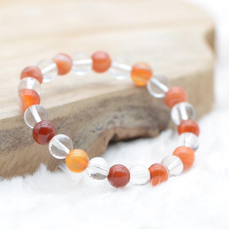 Bracelet "Ancrage Doux & Amplificateur" Mix en Cornaline et Cristal de Roche - lespierresdubienetre