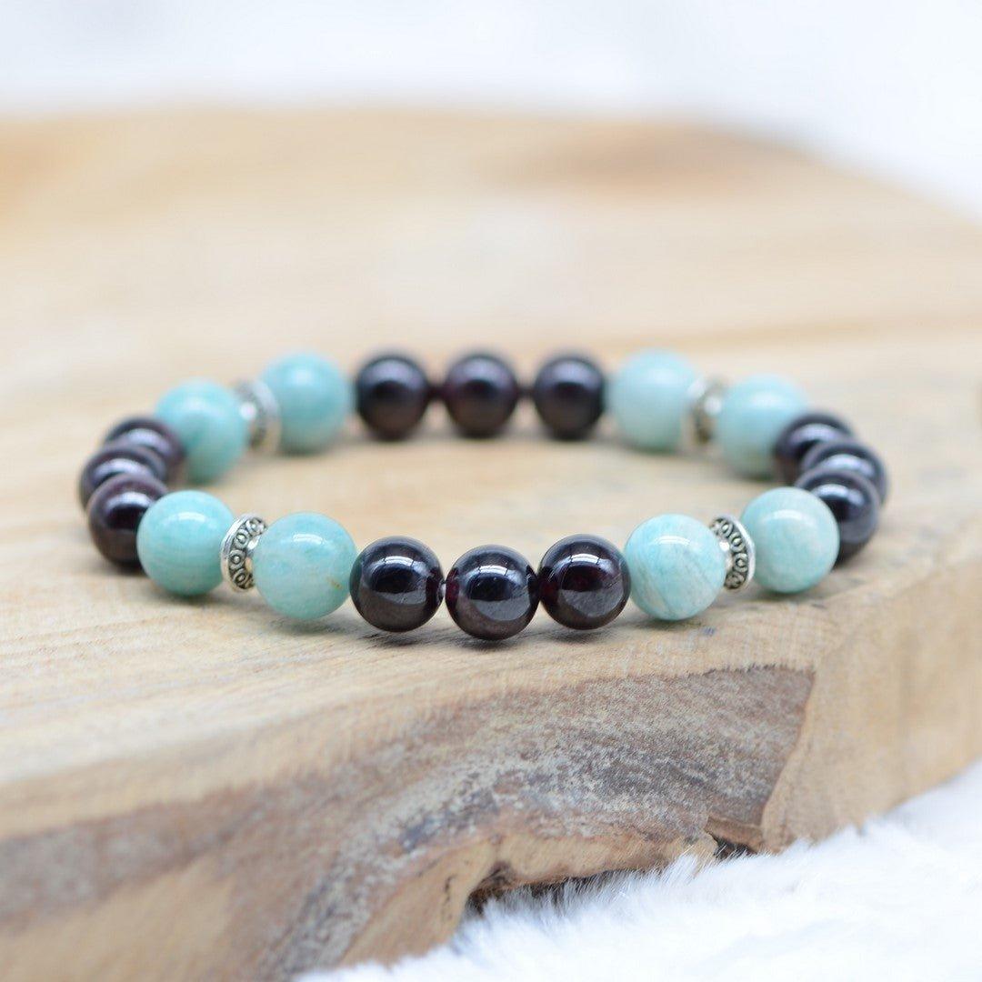 Bracelet "Ancrage et Apaisement" en Grenat & Amazonite - lespierresdubienetre