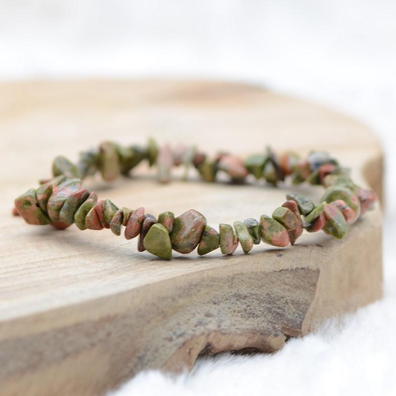 Bracelet "Apprentissage" en Unakite Chip - lespierresdubienetre