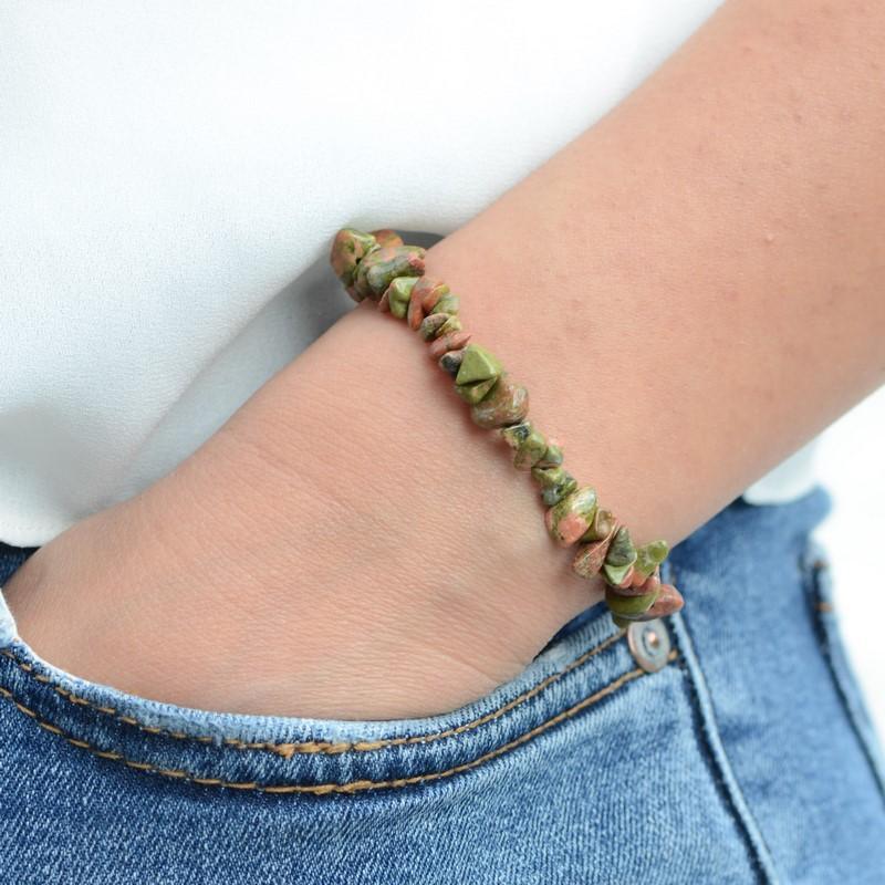 Bracelet "Apprentissage" en Unakite Chip - lespierresdubienetre