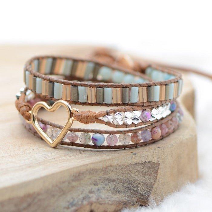 Bracelet Boho "Absorption & Amour" en Tourmaline Rose - lespierresdubienetre