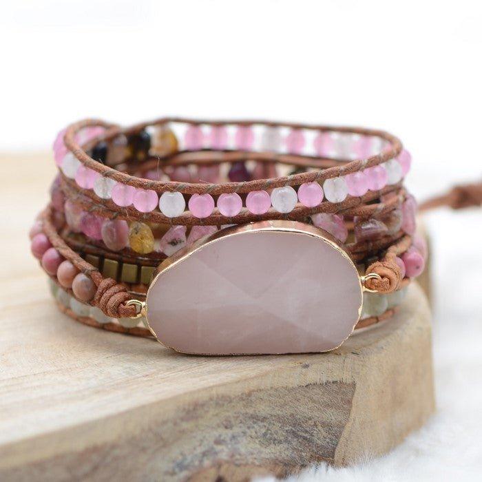 Bracelet Bohème Élégant Pour Femme - Pierres Naturelles, Chaîne Réglable En Or