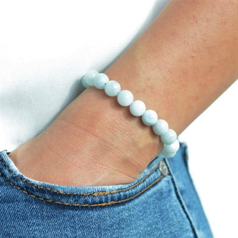 Bracelet "Bonheur" en Aigue-Marine - lespierresdubienetre