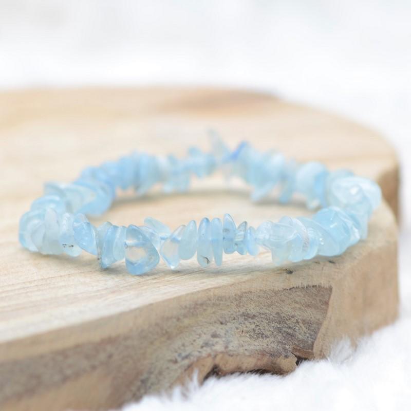 Bracelet "Bonheur" en Aigue-Marine Chip - lespierresdubienetre