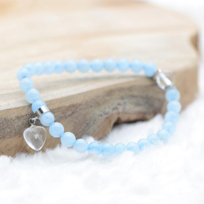 Bracelet "Bonheur" en Aigue-Marine (Coeur en Quartz) - lespierresdubienetre