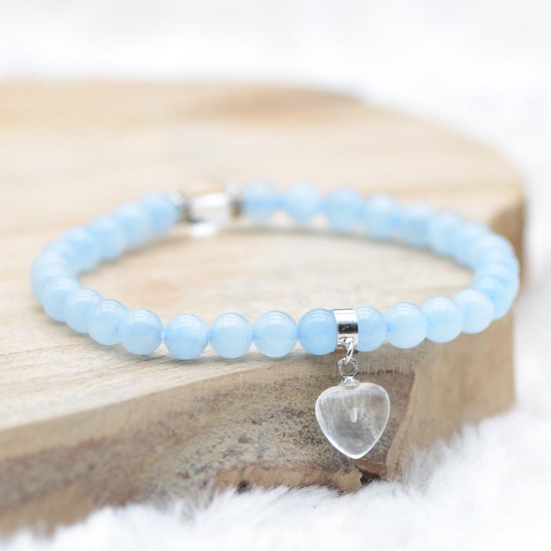 Bracelet "Bonheur" en Aigue-Marine (Coeur en Quartz) - lespierresdubienetre