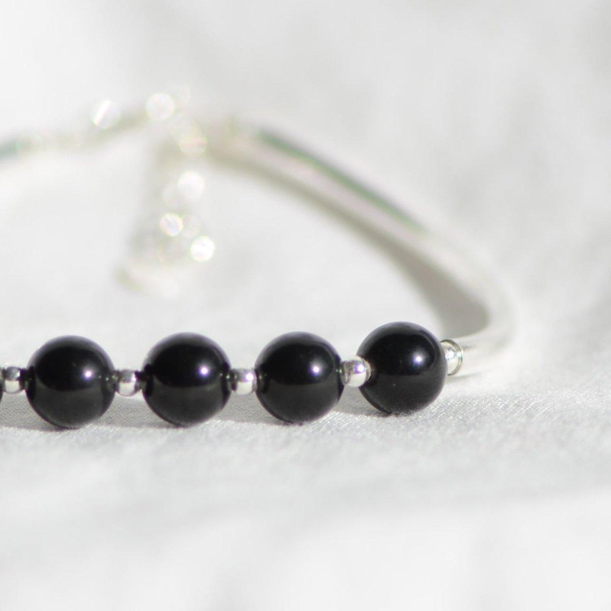 Bracelet "Bouclier" en Obsidienne & Argent 925 - Pièce de Bijouterie - lespierresdubienetre