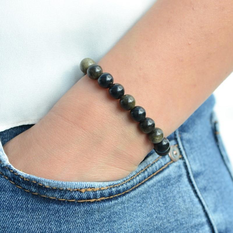 Bracelet "Bouclier" en Obsidienne Dorée - lespierresdubienetre