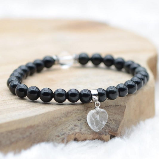 Bracelet "Bouclier" en Obsidienne Œil Céleste (Cœur en Quartz) - lespierresdubienetre