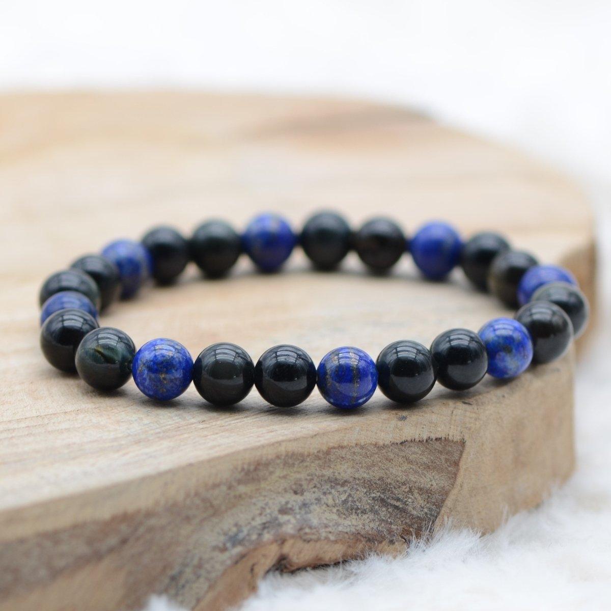 Bracelet "Bouclier et Contrôle" Mix en Lapis Lazuli, Œil Céleste & Œil de Faucon - lespierresdubienetre