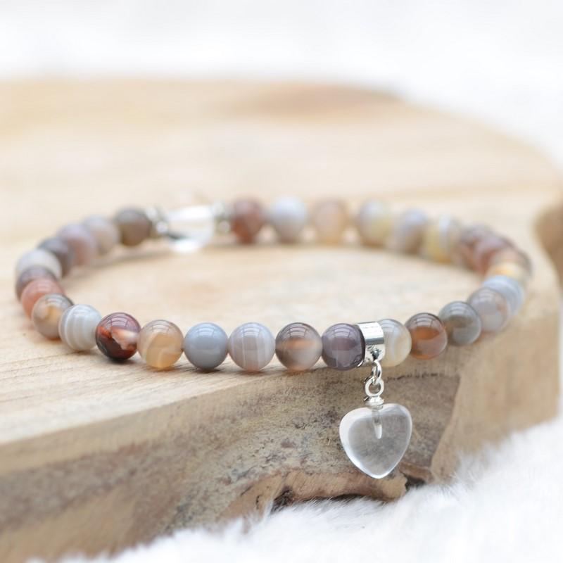 Bracelet "Chance" en Agate du Botswana (Cœur en Quartz) - lespierresdubienetre