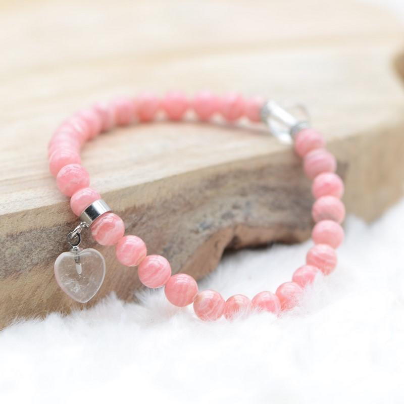 Bracelet "Compassion" en Rhodochrosite (Coeur en Quartz) - lespierresdubienetre