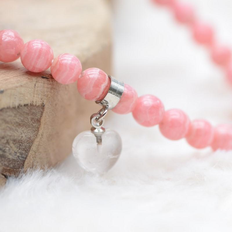 Bracelet "Compassion" en Rhodochrosite (Coeur en Quartz) - lespierresdubienetre