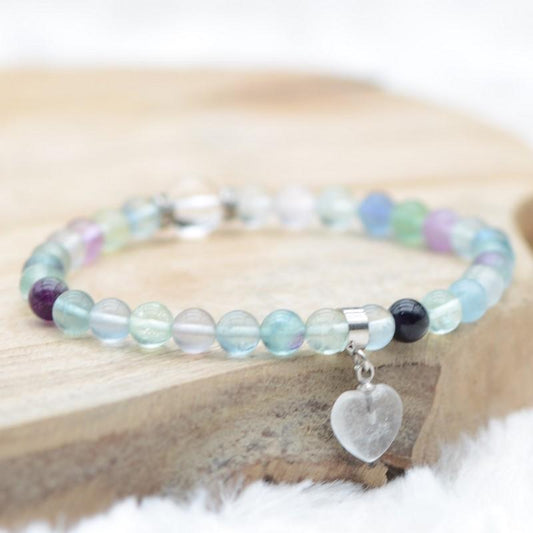 Bracelet "Concentration" en Fluorite ( Coeur en Quartz ) - lespierresdubienetre