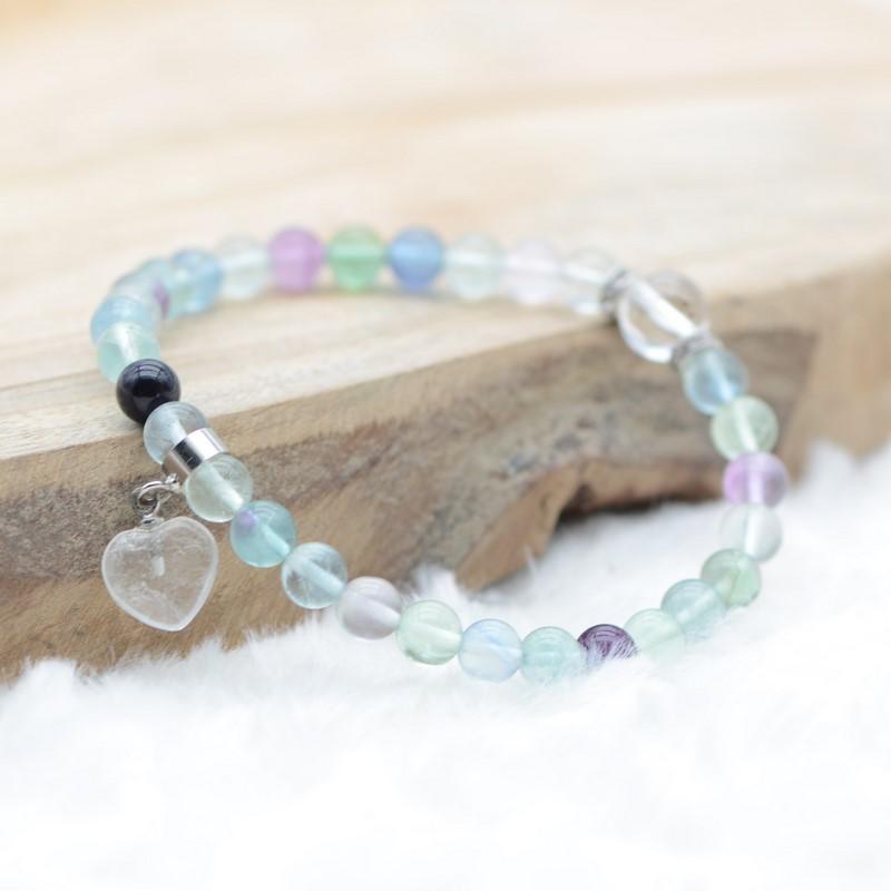 Bracelet "Concentration" en Fluorite ( Coeur en Quartz ) - lespierresdubienetre