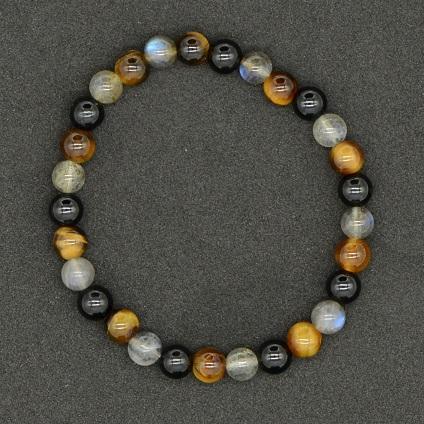 Bracelet "Confiance et Protection" Mix en Labradorite, Œil de Tigre & Tourmaline Noire - lespierresdubienetre