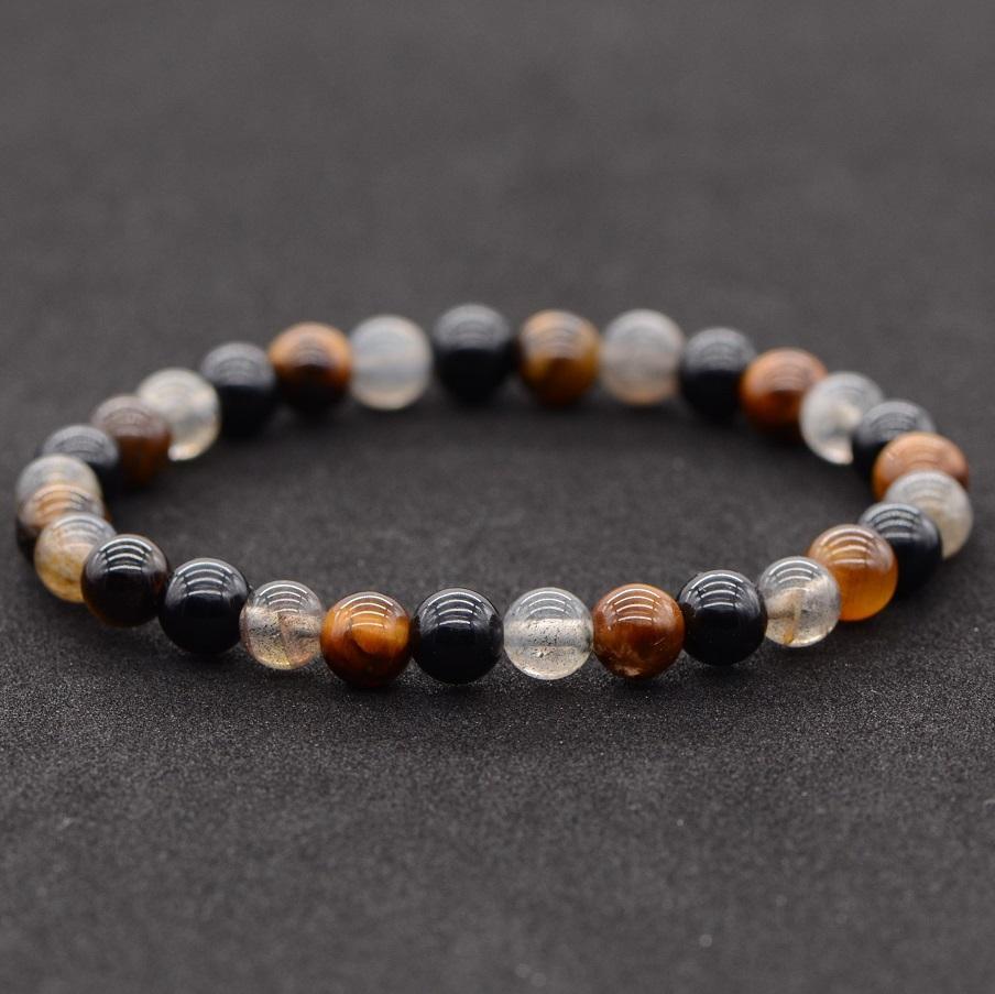 Bracelet "Confiance et Protection" Mix en Labradorite, Œil de Tigre & Tourmaline Noire - lespierresdubienetre