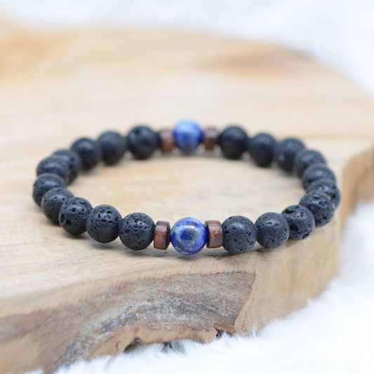 Bracelet "Contrôle & Reconstruction" en Lapis Lazuli & Pierre de Lave Homme - lespierresdubienetre