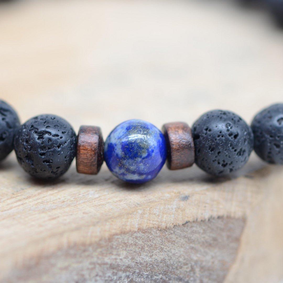 Bracelet "Contrôle & Reconstruction" en Lapis Lazuli & Pierre de Lave Homme - lespierresdubienetre