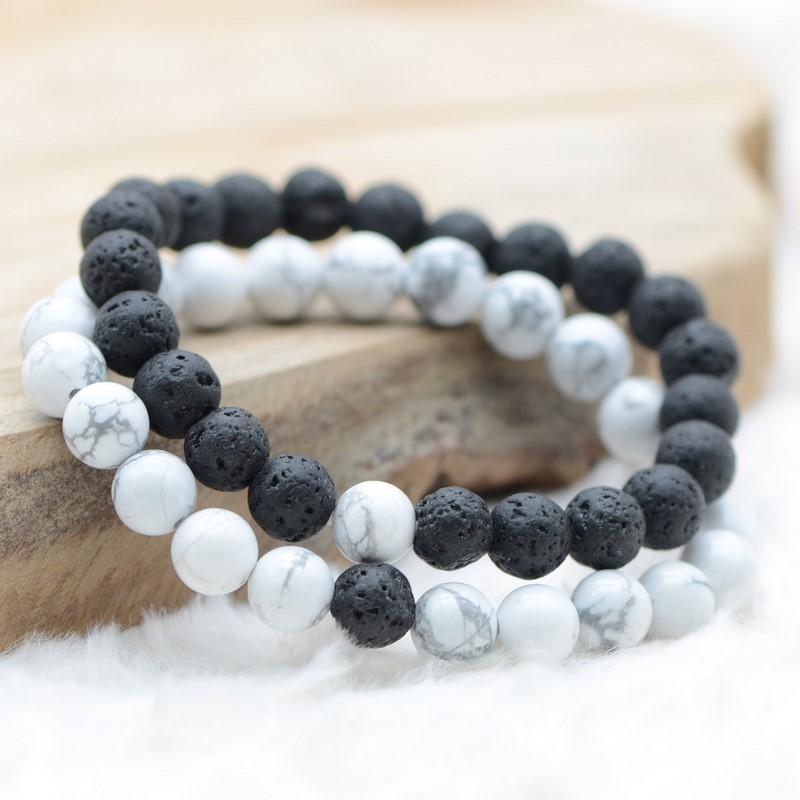 Bracelet "Duo Amour & Distance" en Howlite & Pierre de Lave - lespierresdubienetre