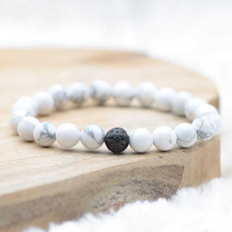 Bracelet "Duo Amour & Distance" en Howlite & Pierre de Lave - lespierresdubienetre