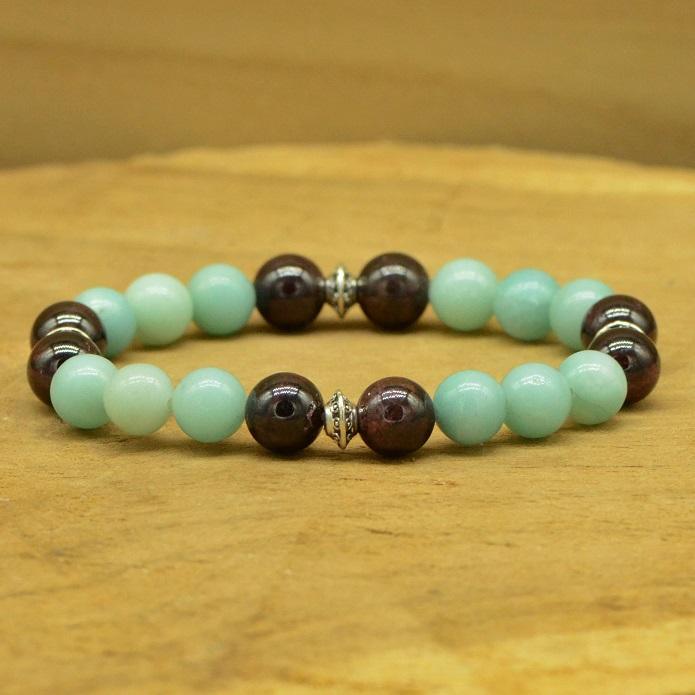 Bracelet "Energie Positive" en Amazonite & Grenat - lespierresdubienetre