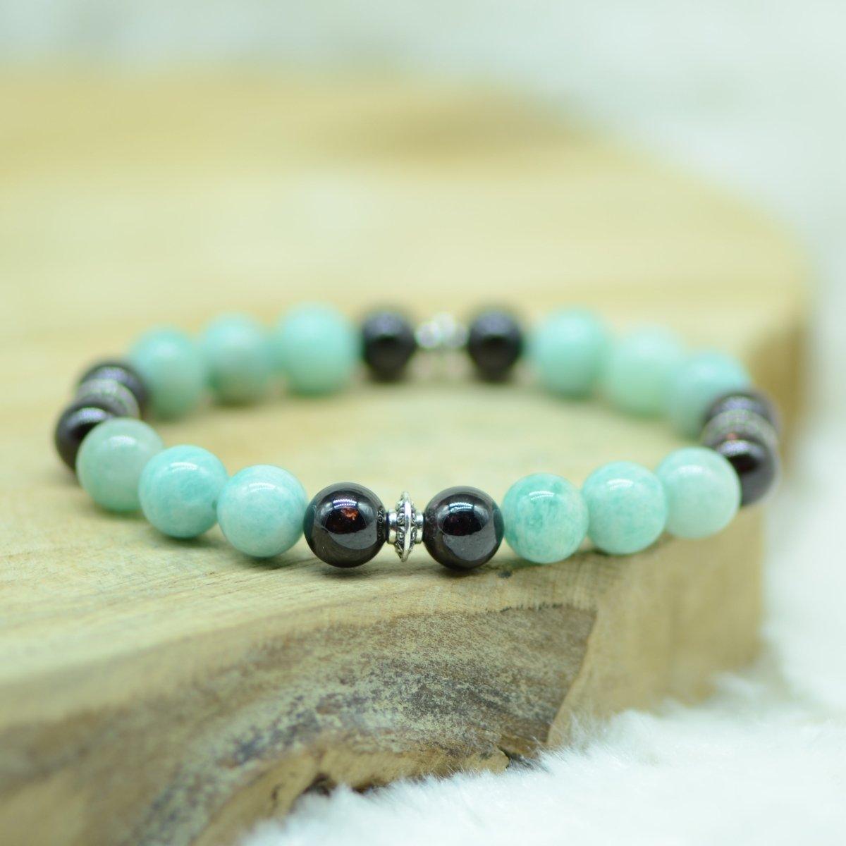 Bracelet "Energie Positive" en Amazonite & Grenat - lespierresdubienetre