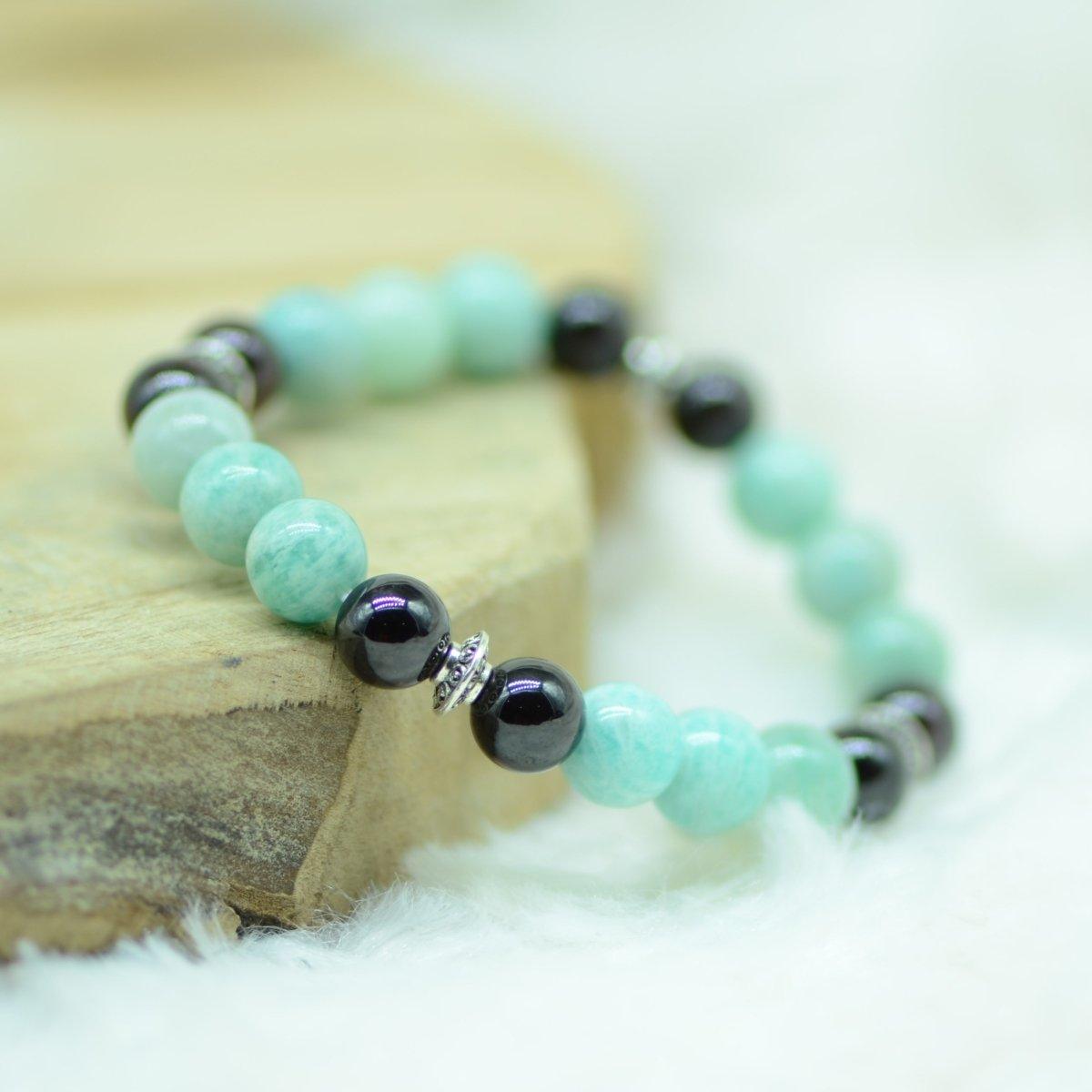 Bracelet "Energie Positive" en Amazonite & Grenat - lespierresdubienetre