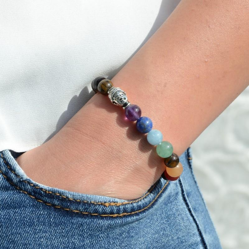 Bracelet "Équilibre des 7 Chakras" en Œil-de-Tigre - lespierresdubienetre