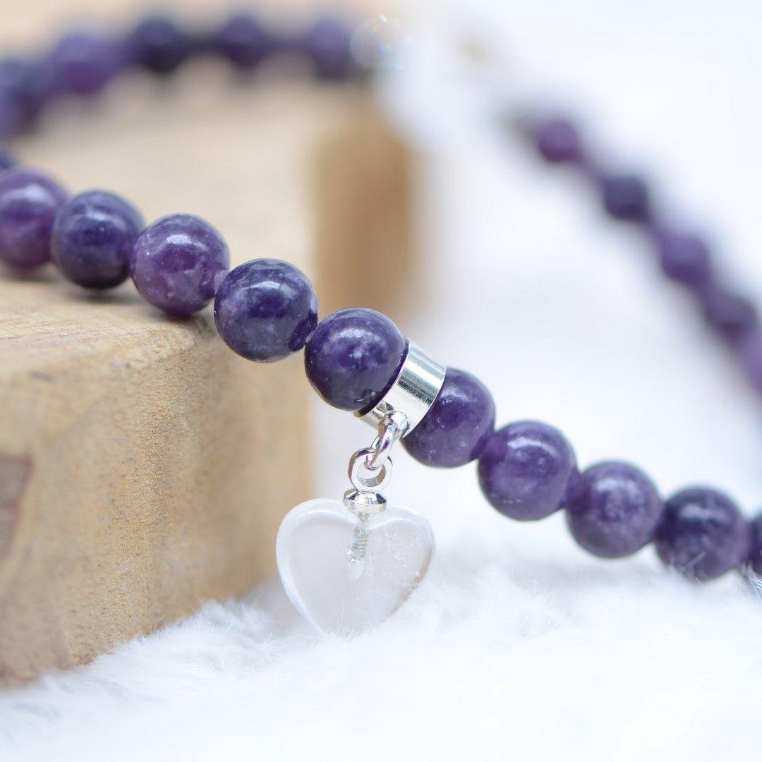 Bracelet "Éveil" en Lépidolite (Coeur en Quartz) - lespierresdubienetre