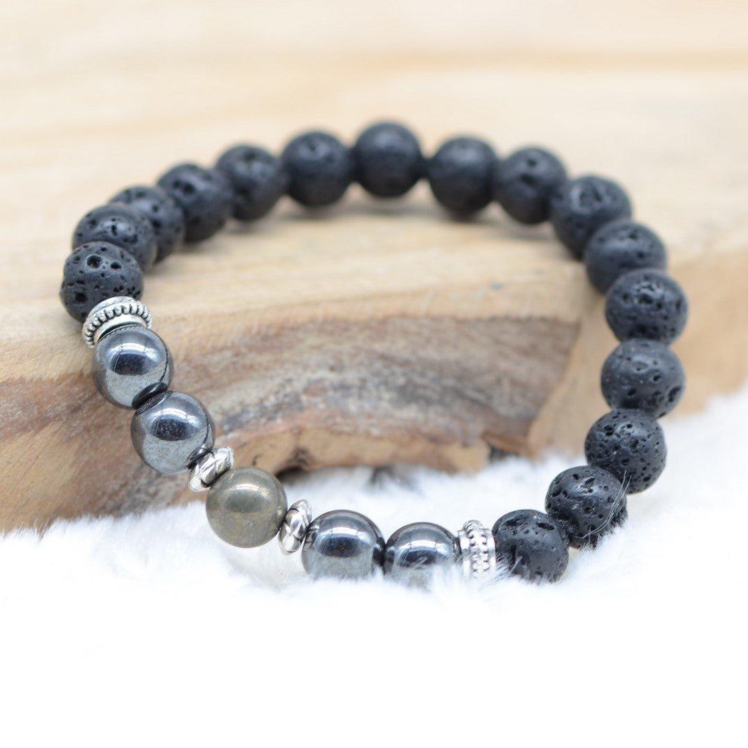 Bracelet "Harmonie et Energie" en Hematite & Pyrite - lespierresdubienetre