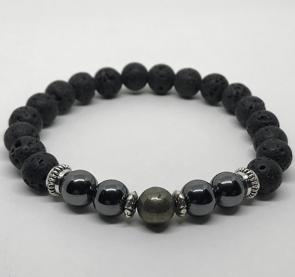 Bracelet "Harmonie et Energie" en Hematite & Pyrite - lespierresdubienetre