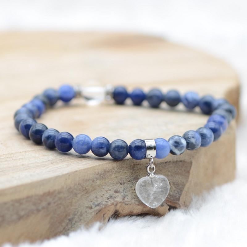 Bracelet "Maîtrise" en Sodalite (Coeur en Quartz) - lespierresdubienetre