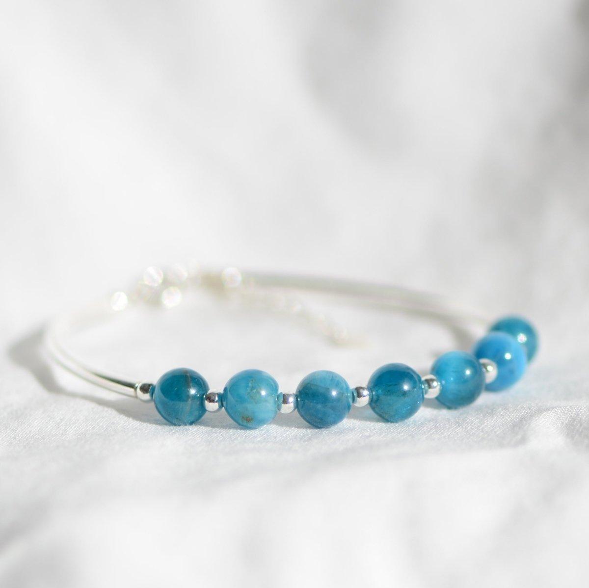 Bracelet "Motivation" en Apatite Bleue & Argent 925 - Pièce de Bijouterie - lespierresdubienetre