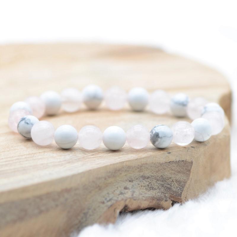 Bracelet "Patience et Amour" Mix en Howlite & Quartz Rose - lespierresdubienetre