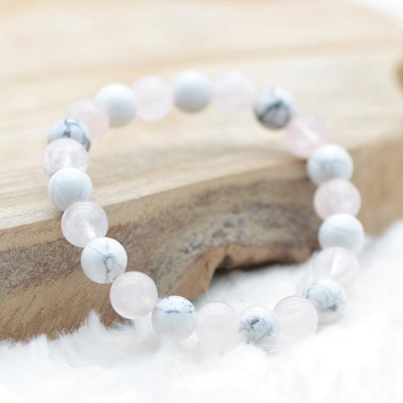 Bracelet "Patience et Amour" Mix en Howlite & Quartz Rose - lespierresdubienetre