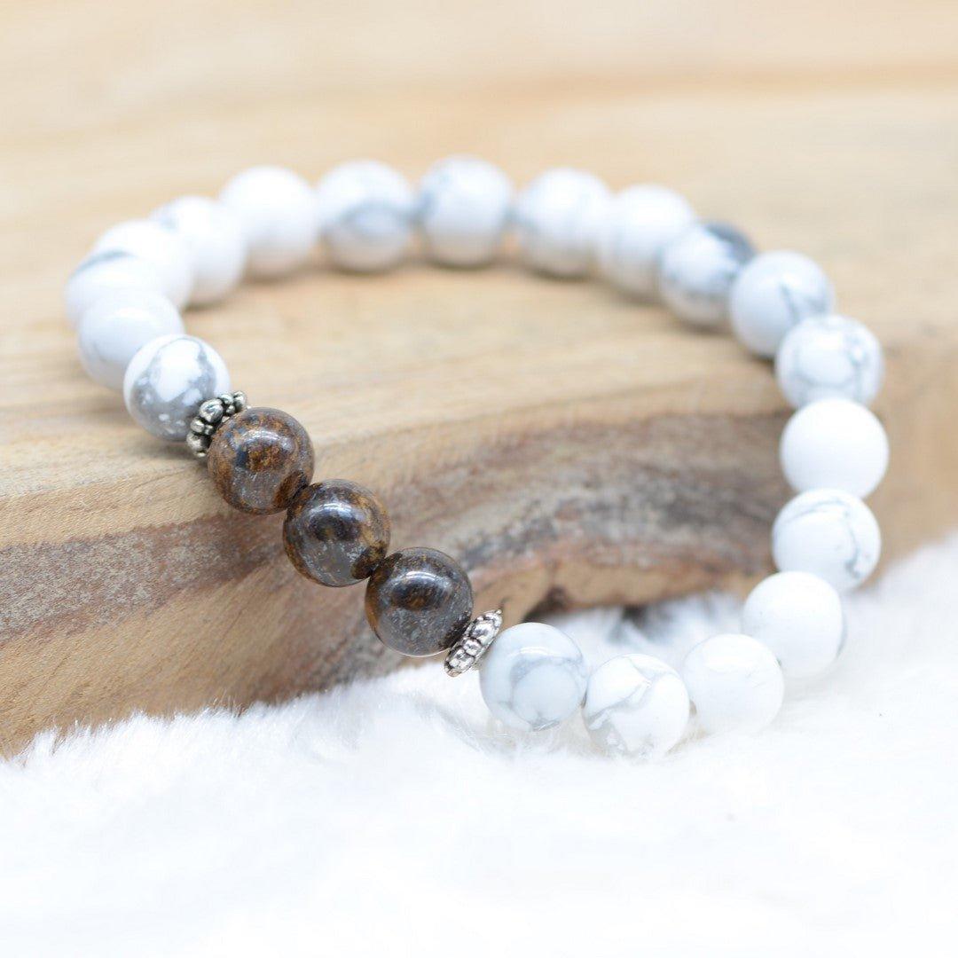 Bracelet "Patience et Douceur" en Bronzite & Howlite - lespierresdubienetre