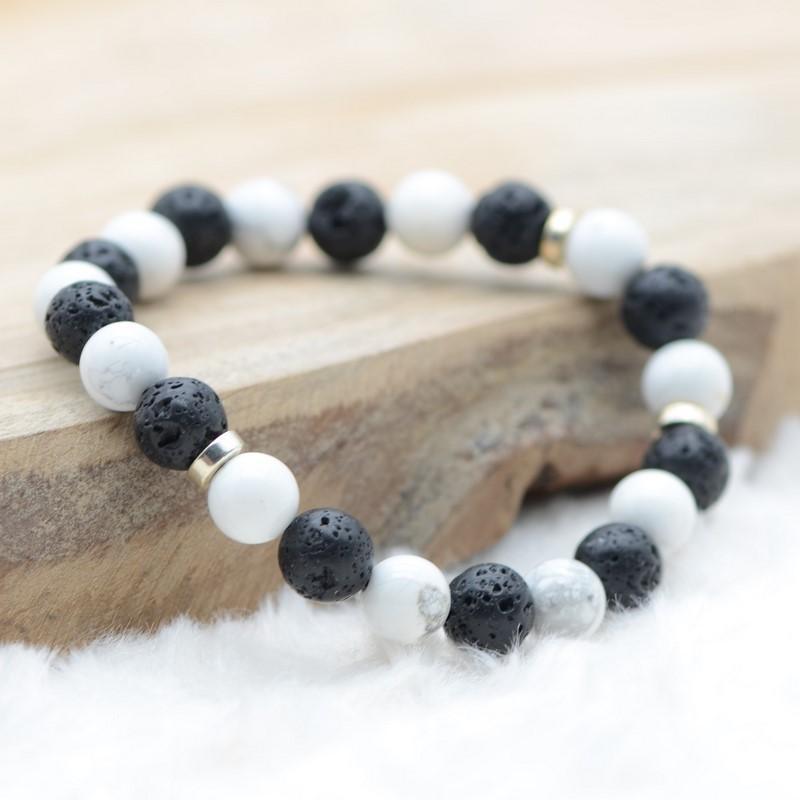 Bracelet "Patience et Reconstruction" en Howlite & Pierre de Lave - lespierresdubienetre