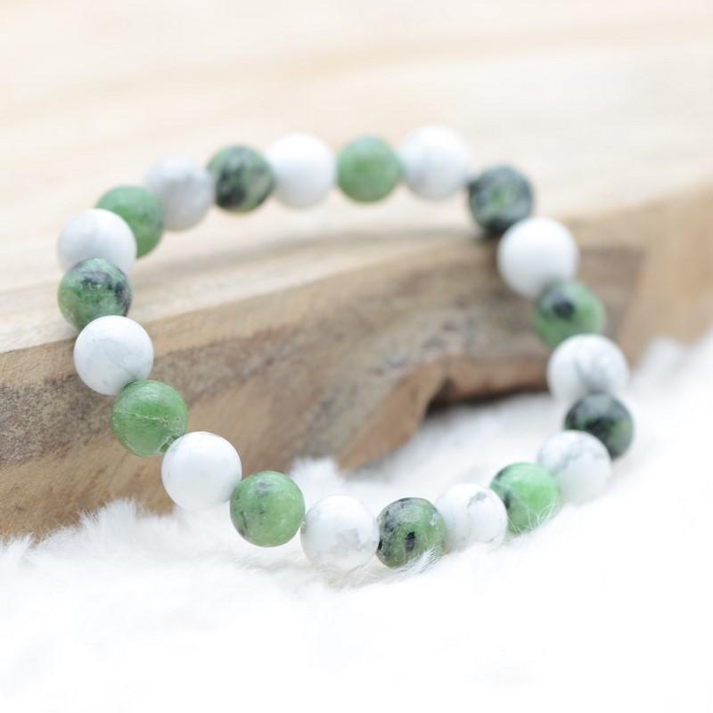 Bracelet "Patience Positive" Mix en Howlite & Zoïsite - lespierresdubienetre