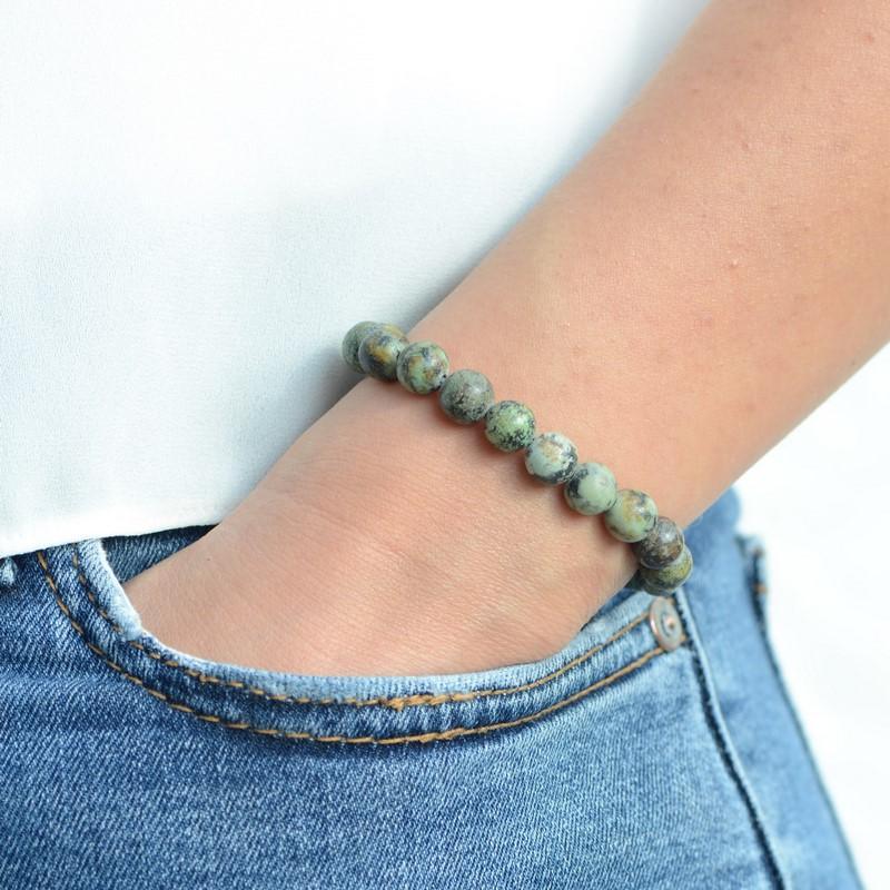 Bracelet "Positif" en Turquoise Verte - lespierresdubienetre