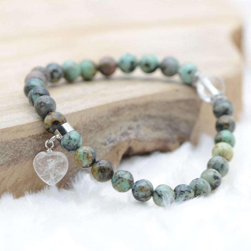 Bracelet "Positif" en Turquoise Verte (Coeur en Quartz) - lespierresdubienetre