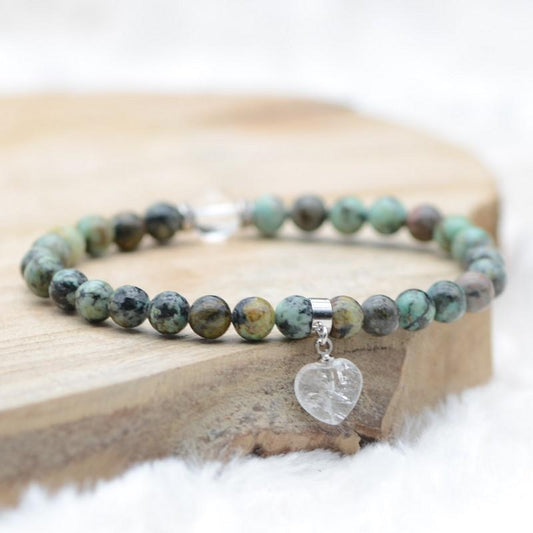 Bracelet "Positif" en Turquoise Verte (Coeur en Quartz) - lespierresdubienetre