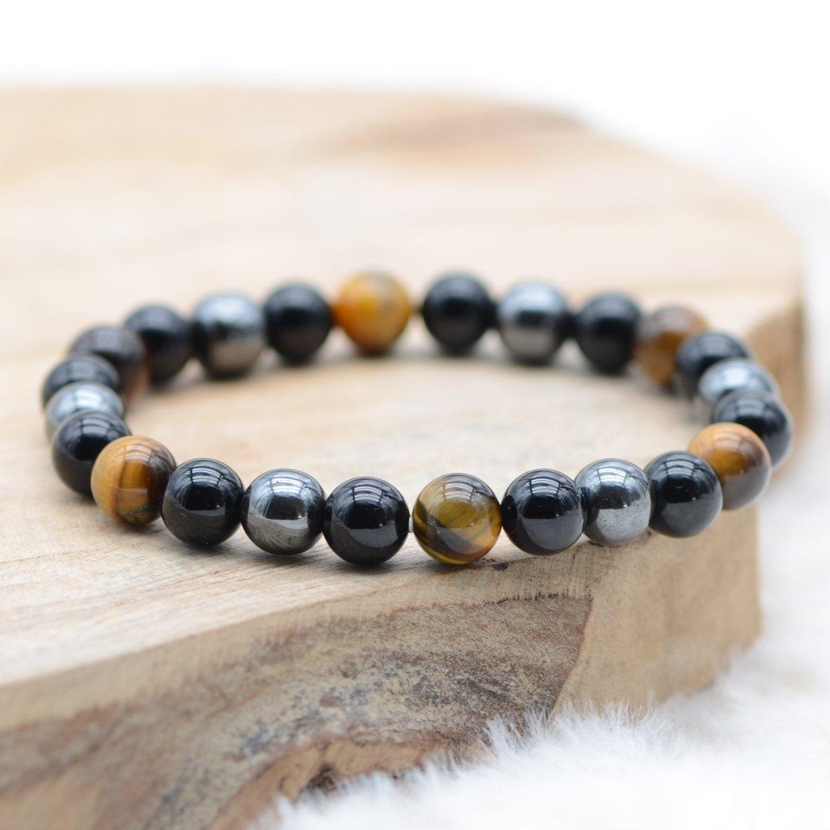 Bracelet "Protection Triple" en Hematite, Oeil-de-Tigre et Obsidienne - lespierresdubienetre