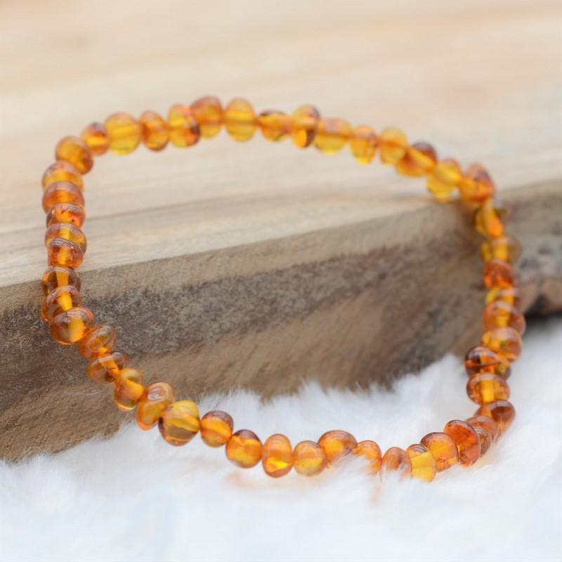 Bracelet "Renforcement" en Ambre Cognac Roulé - lespierresdubienetre