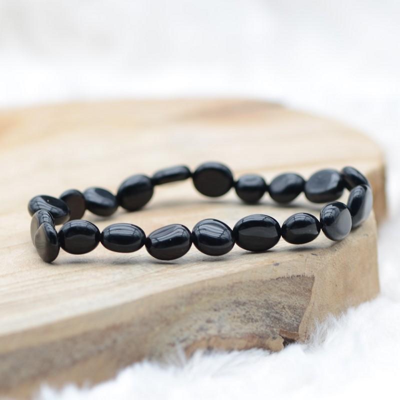 Bracelet roulé "Bouclier" en Obsidienne - lespierresdubienetre