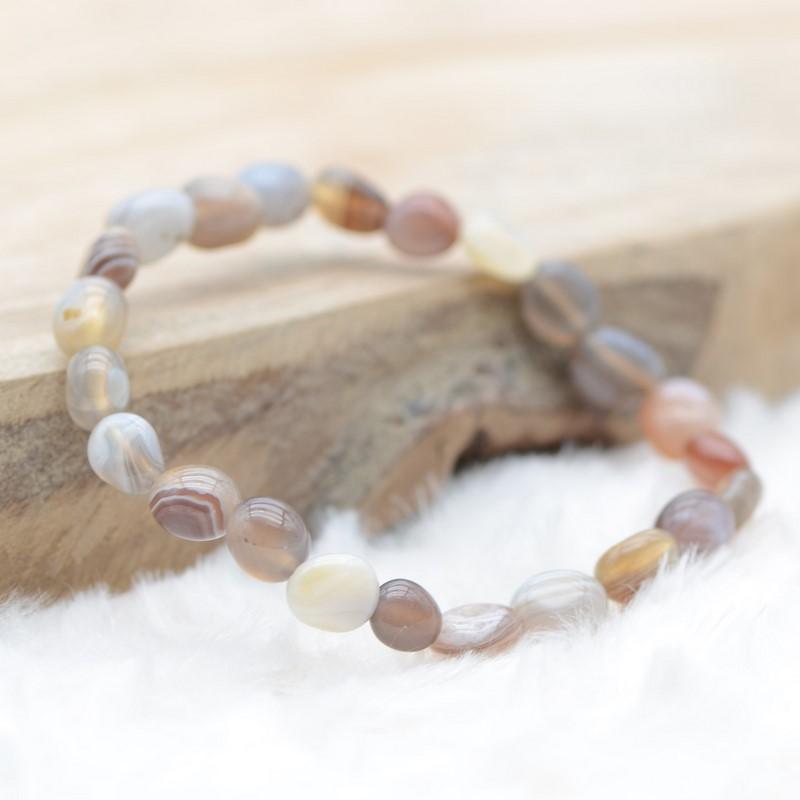 Bracelet roulé "Chance" en Agate du Botswana - lespierresdubienetre