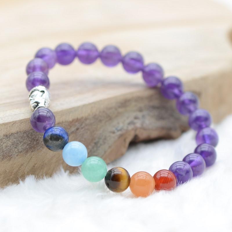 Bracelet "Sagesse des 7 Chakras" en Améthyste - lespierresdubienetre