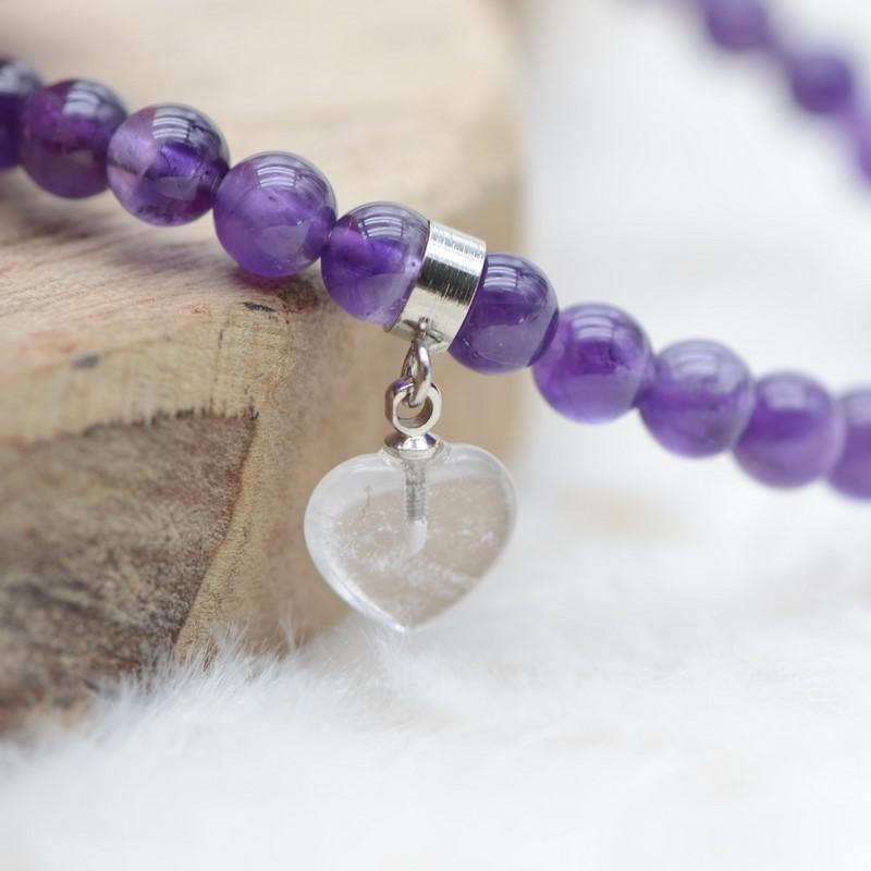 Bracelet "Sagesse" en Améthyste (Cœur en Quartz) - lespierresdubienetre